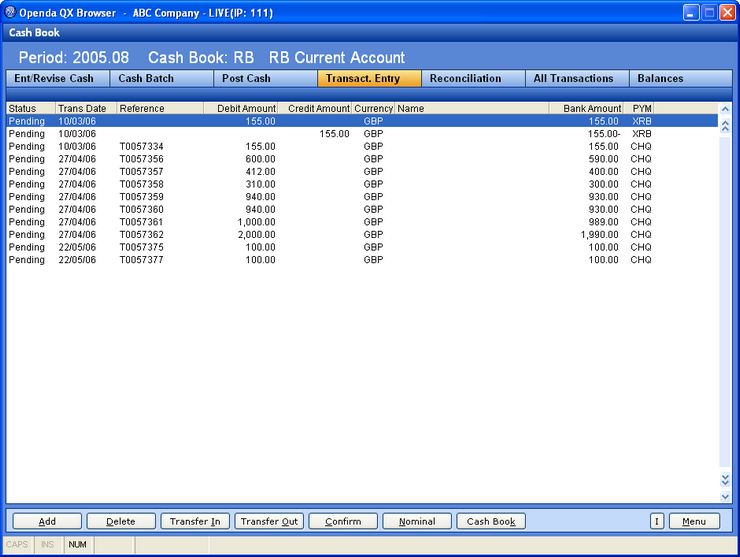 transac entry